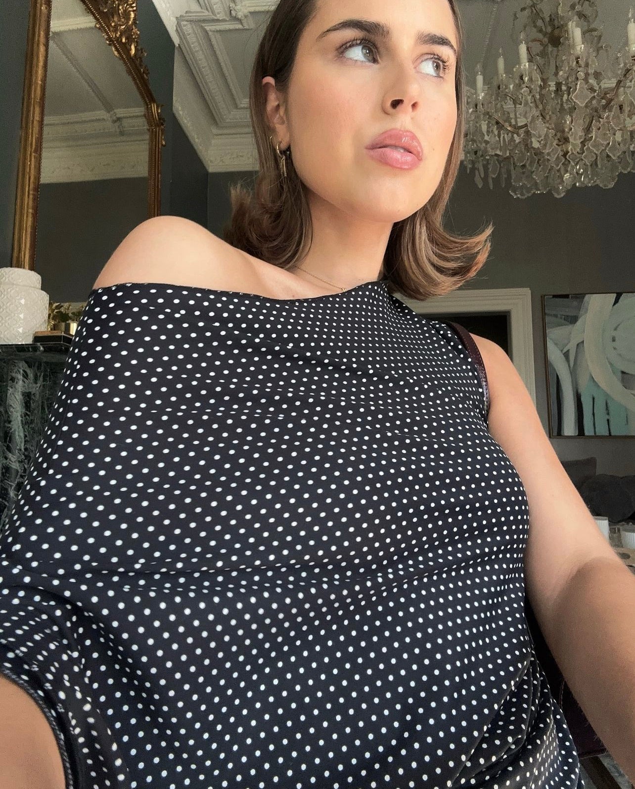 Dark grey and white polka dot top